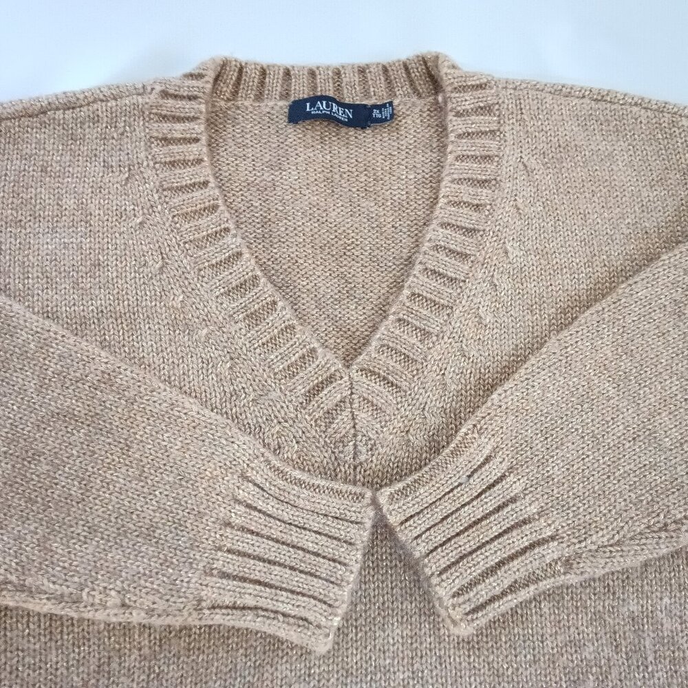 Lauren Ralph Lauren Tan Glimmer Metallic Sweater NWoT - Picture 3 of 5